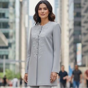 ADRIANNA PAPELL 2 Pc Jacket & Pants Set Formal Wedding  Embroidered Blazer Sz 8